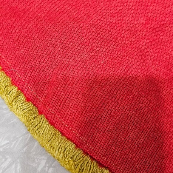 1970s Red Santa Tree Skirt 34" gold fringe handmade retro Christmas decor vtg - Picture 5 of 10